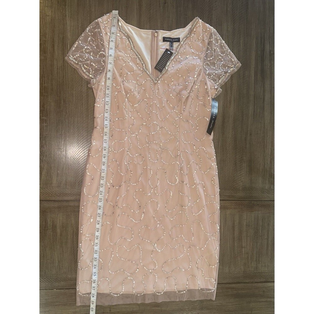 NWT Papell Studio Rose Gold Beaded Sequin Scallop Sheath Dress Size 12 NEW $129 - Picture 14 of 16